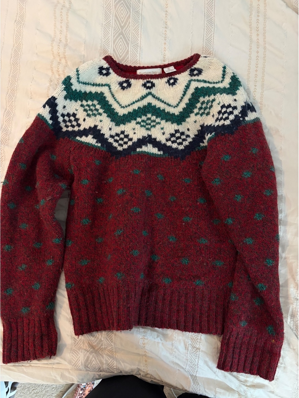 Vintage Northern Isles Fair Isle Wool Blend Sweater XL Red Green Navy